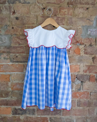 Red, White & Blue Gingham Flutter Dress – Patriotic Ruffle Sleeve Dress | Summer Celebration Classic