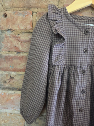 Girls Organic Cotton Flannel Gingham Ruffle Dress