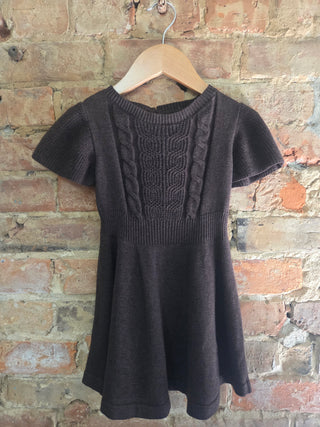 Girls Organic Cotton Cable Knit Flutter Sleeve Sweater Dress