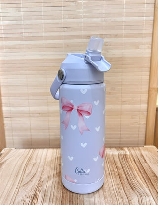 Kids Stainless Steel Tumbler with Silicone Spout – Hearts & Bows Print | Sweetheart Sips