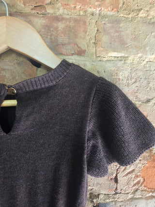 Girls Organic Cotton Cable Knit Flutter Sleeve Sweater Dress