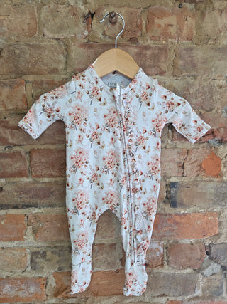 Bamboo Baby Footie Pajama – Blush Floral & Butterfly Print | Butterfly Bloom Dreams