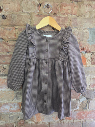 Girls Organic Cotton Flannel Gingham Ruffle Dress