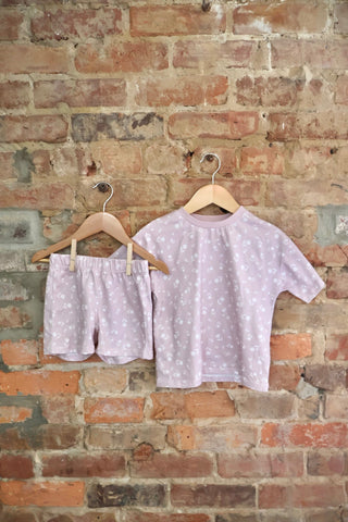Organic Cotton Floral Two-Piece Lounge Set – Purple Bloom Print | Lavender Daydreams