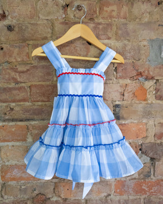 Blue Gingham Layered Sundress – Patriotic Bow Back | Sweet Liberty Picnic