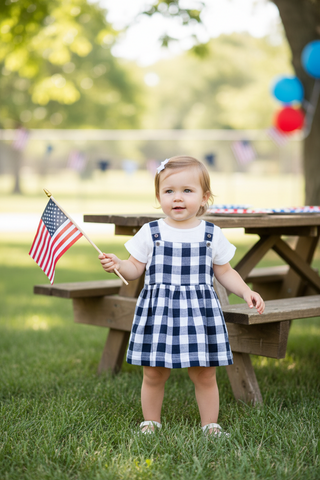 Organic Cotton Navy Gingham Dress & Shirt Set – Americana Summer Charm | Sweet Liberty Darling
