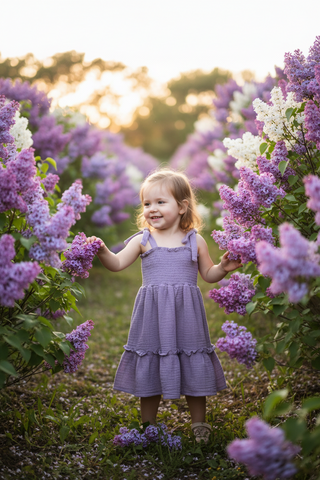 Organic Muslin Smocked Twirl Dress – Shoulder Tie Summer Dress | Lavender Twirls