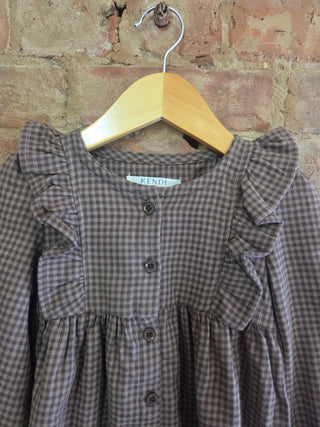 Girls Organic Cotton Flannel Gingham Ruffle Dress