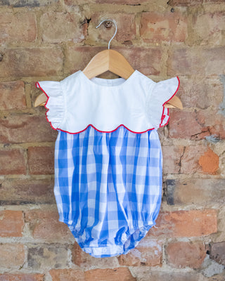 Red, White & Blue Gingham Flutter Romper – Patriotic Baby Girl Outfit | Sweet Summer Celebration
