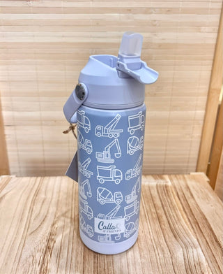 Kids Stainless Steel Tumbler with Silicone Spout – Construction Print | Little Builder