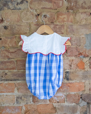 Red, White & Blue Gingham Flutter Romper – Patriotic Baby Girl Outfit | Sweet Summer Celebration
