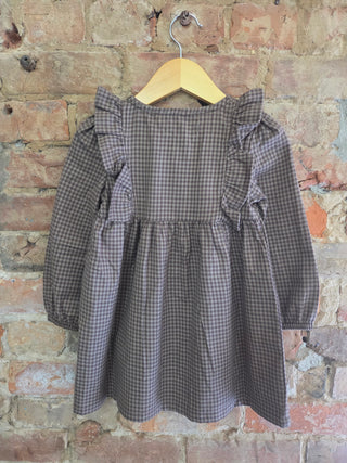 Girls Organic Cotton Flannel Gingham Ruffle Dress