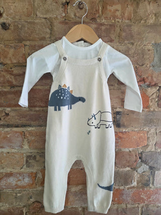 Organic Cotton Dinosaur Sweater Knit Overall & Bodysuit Set