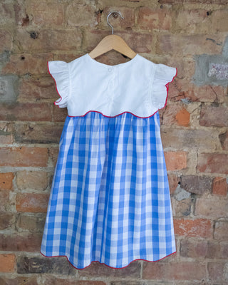 Red, White & Blue Gingham Flutter Dress – Patriotic Ruffle Sleeve Dress | Summer Celebration Classic