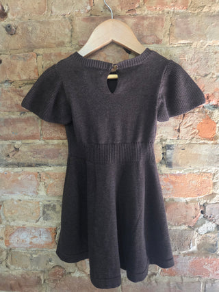 Girls Organic Cotton Cable Knit Flutter Sleeve Sweater Dress