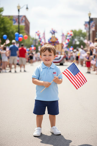 Blue USA Flag Embroidered Polo Shirt – Patriotic Classic Fit | Little Patriot Essential